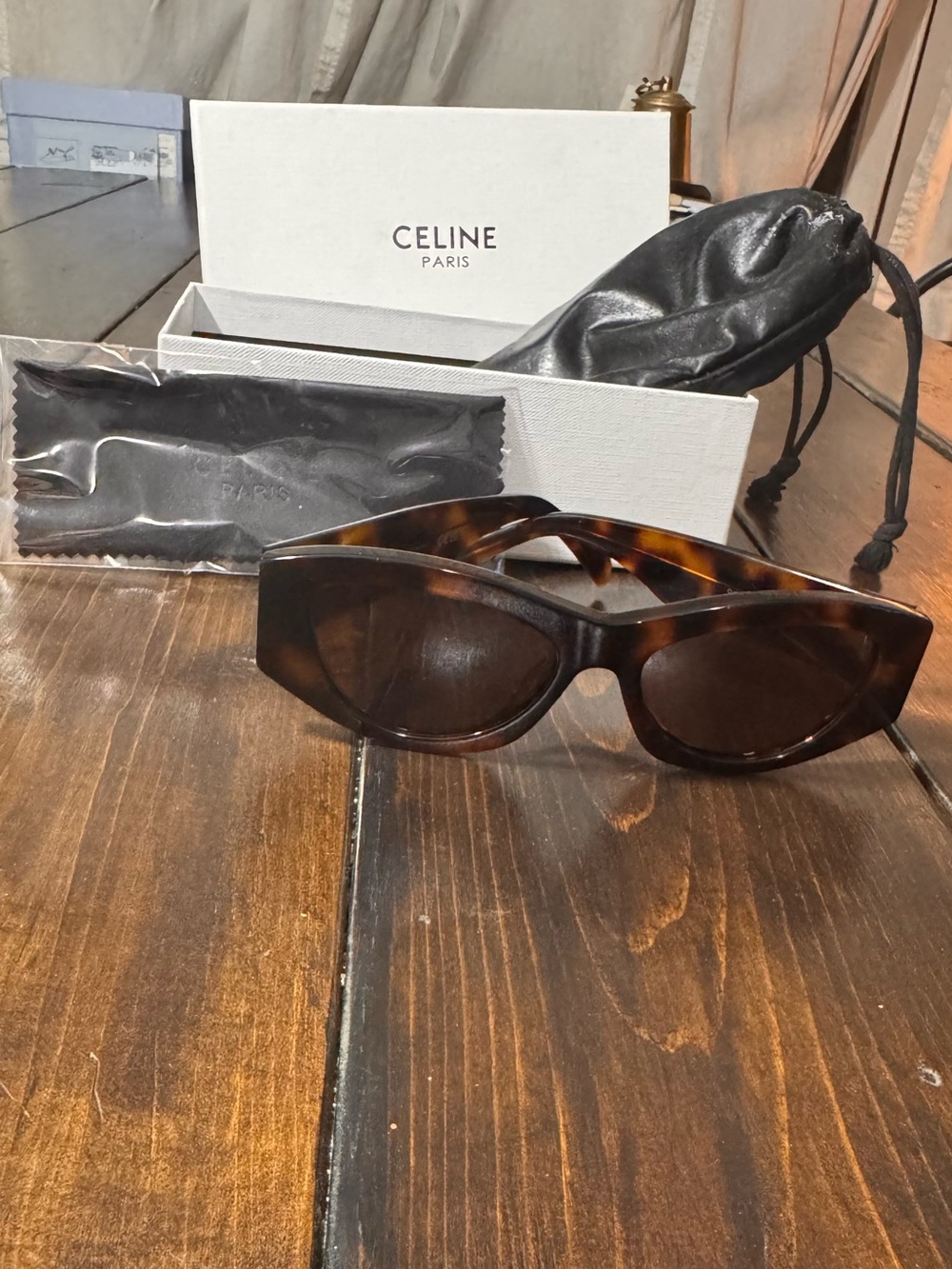 Authentic CELINE CL40308U 53E Cat Eye Triomphe Tortoise Acetate Sunglasses Brown